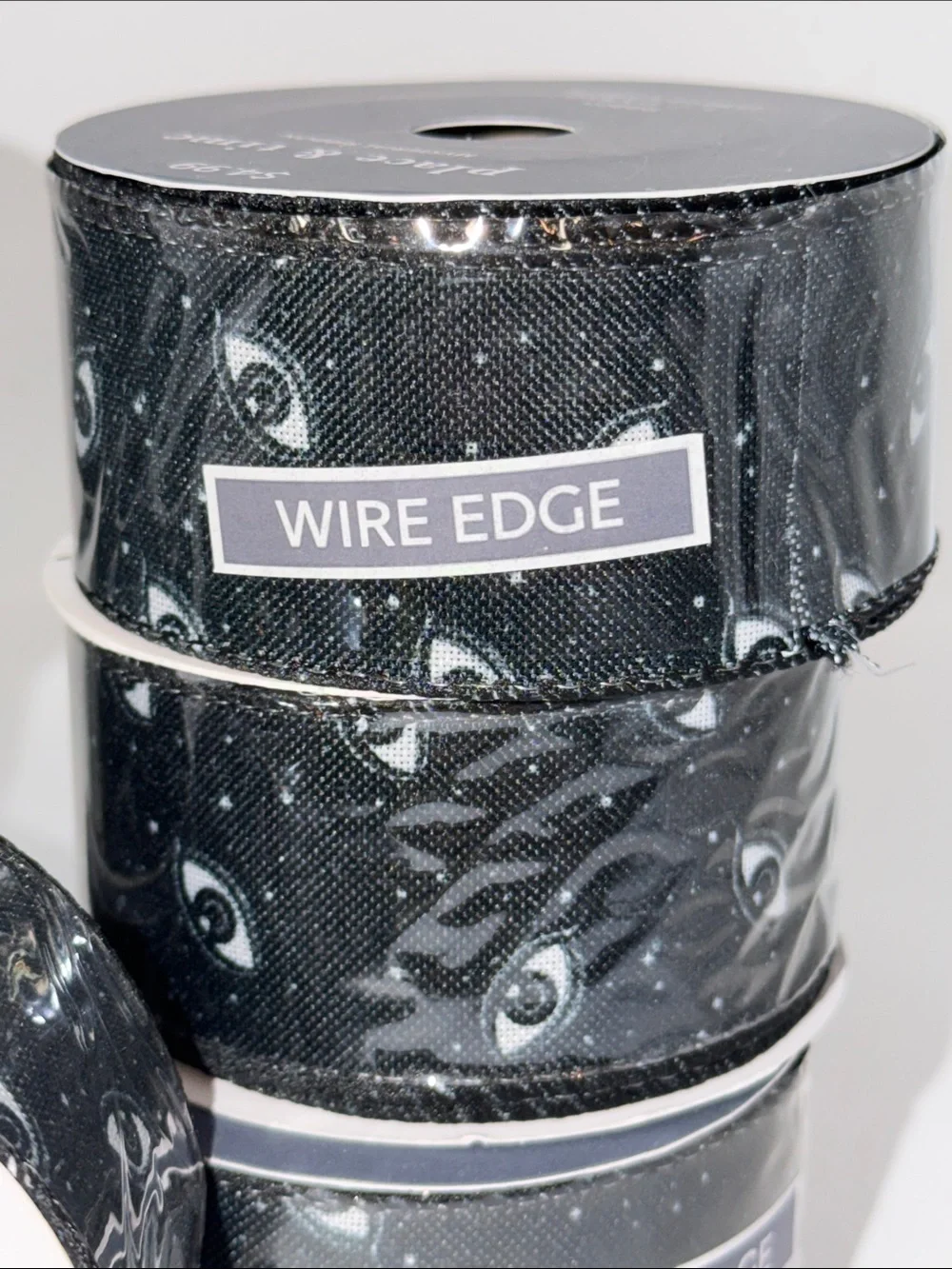 Halloween Spooky Eye Wired Edge Ribbon Spool Bundle Lot Mystical Craft Black